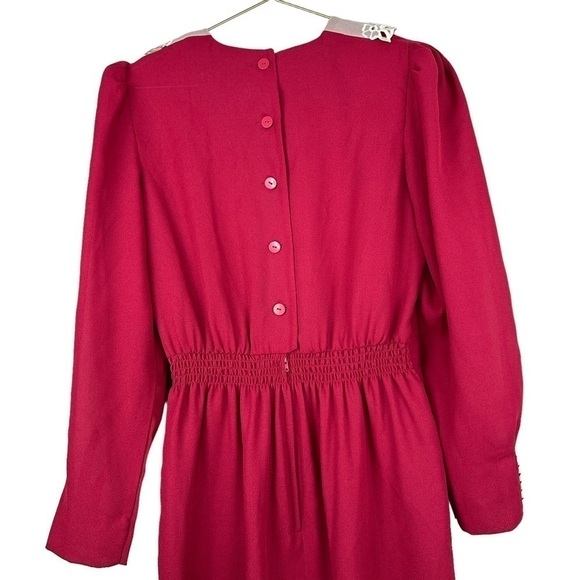 VTG Farmhouse Lace Collar Red Cottagecore 80s Regencycore Party Dress Size Small - Picture 7 of 14
